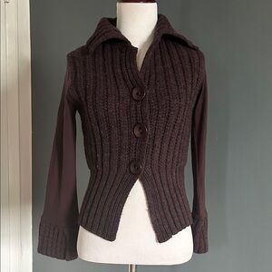Max & Co. (Max Mara)Brownish Red Ribbed Wool Blend Cardigan